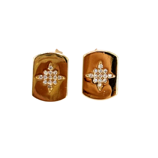Yellow Gold Star Tag Earrings