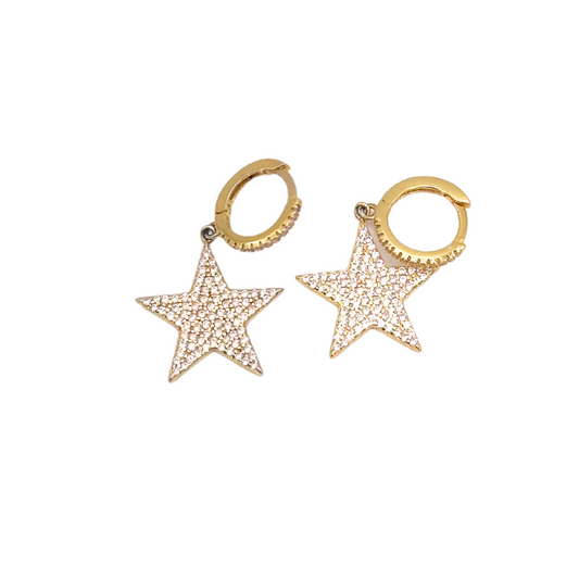 Yellow Gold Pave Star Drop Earring