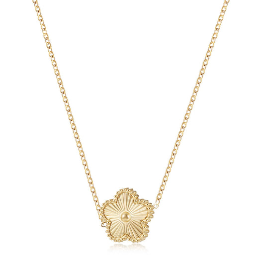 Yellow Gold Ribbed Single Flower Necklace