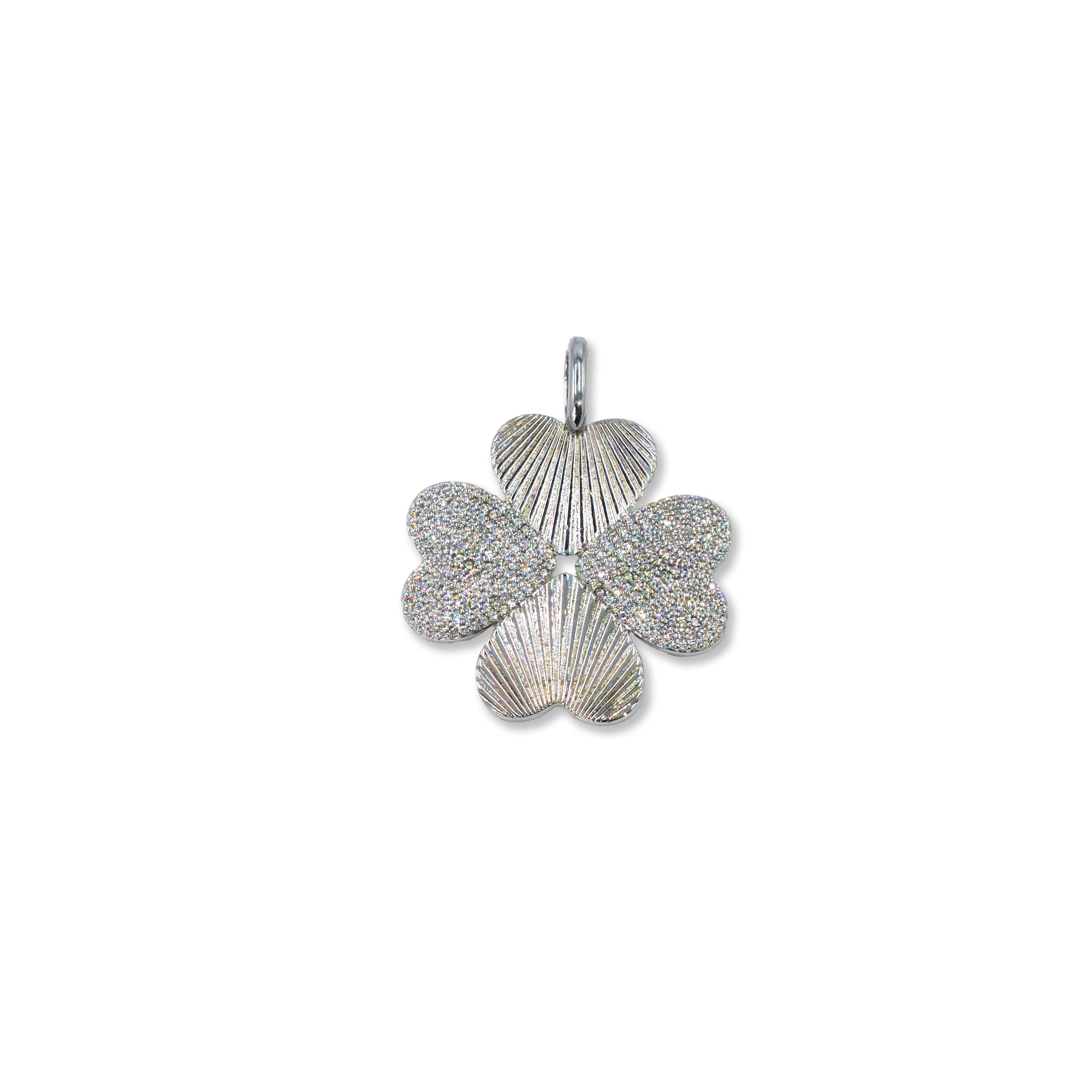 White Gold Heart Four Leaf Clover Charm