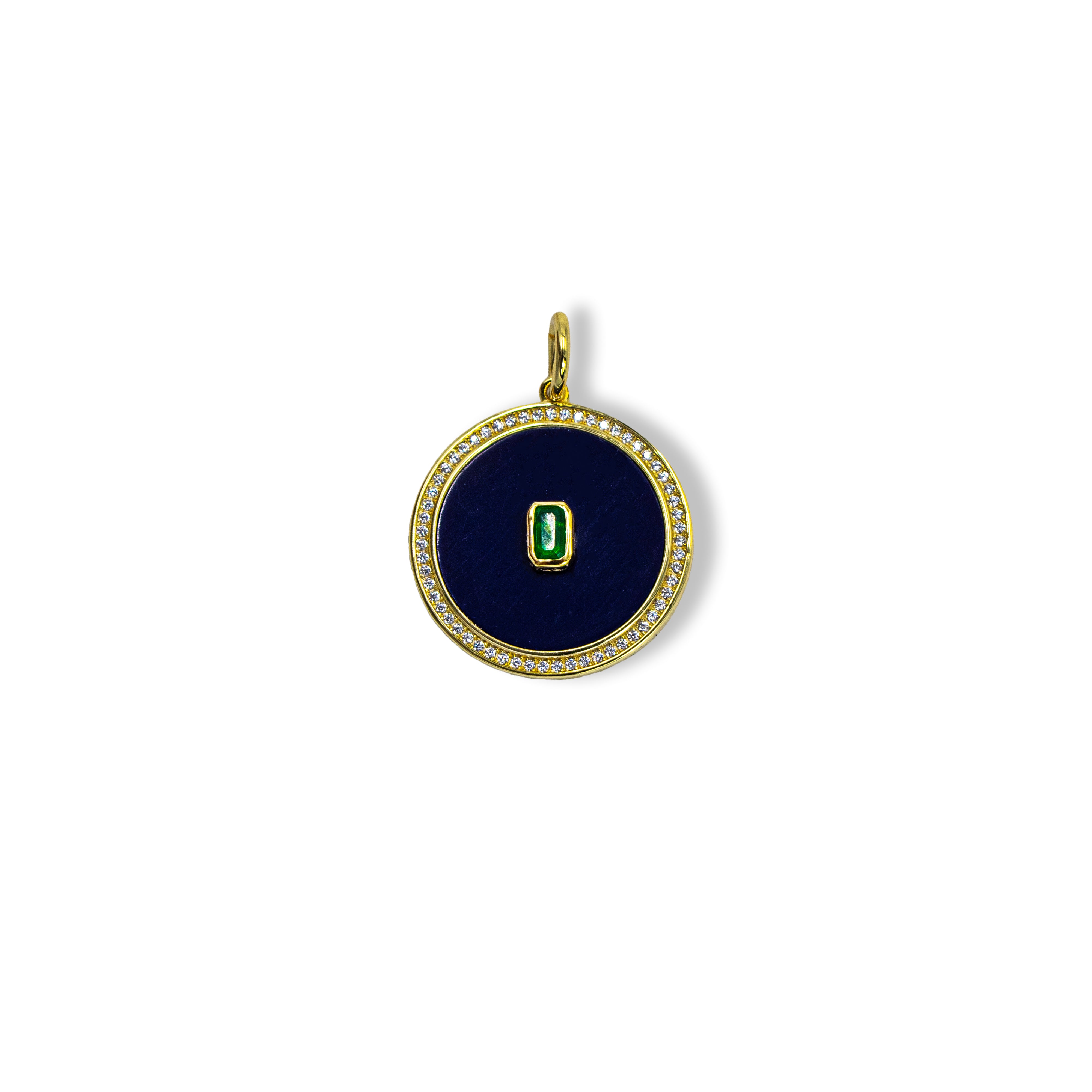 Black Onyx Disc with Emerald Baguette Charm