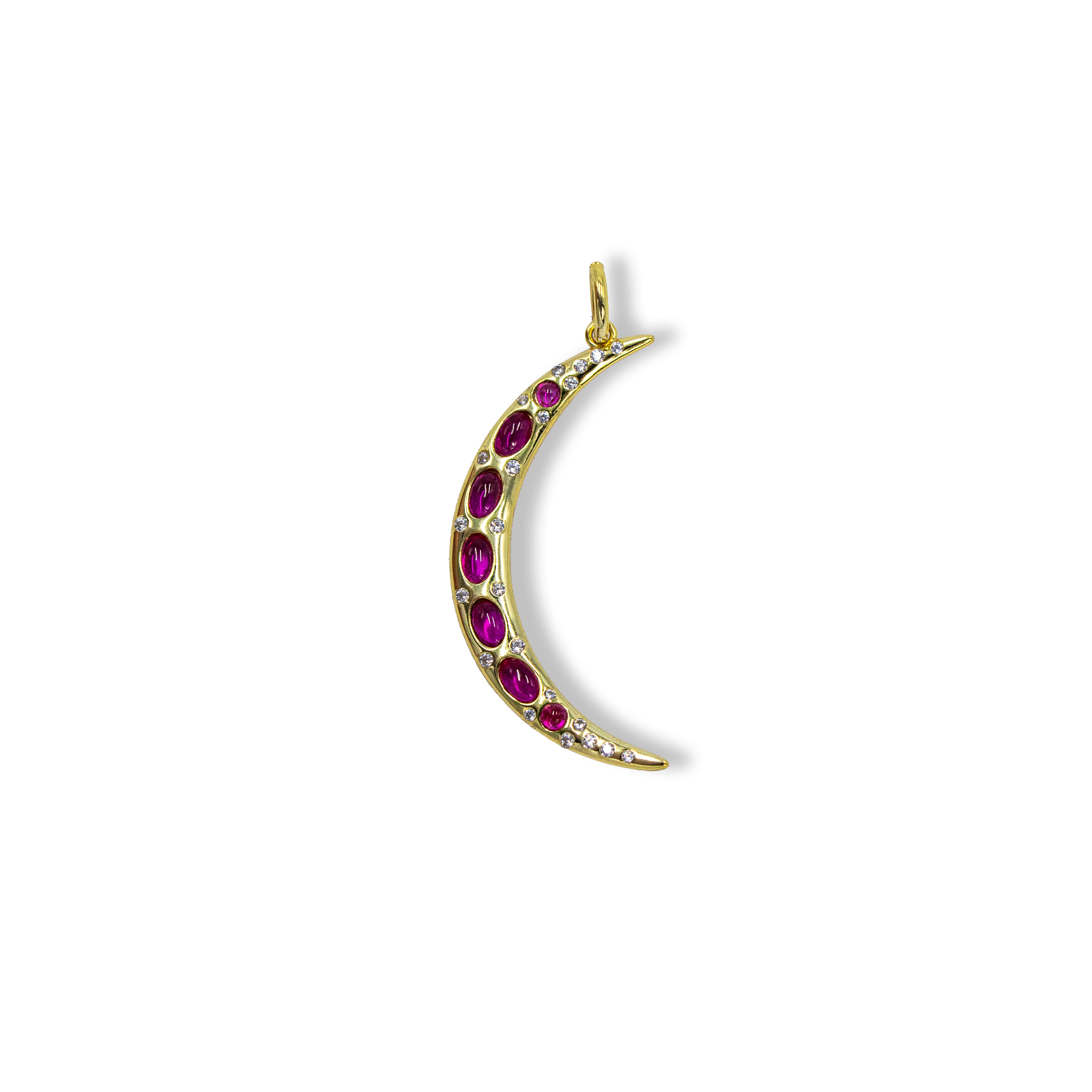 Pink Sapphire Crescent Charm