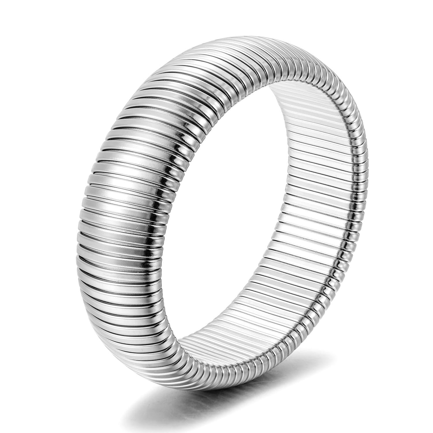 White Gold Thick Ribbed Flex Bracelet
