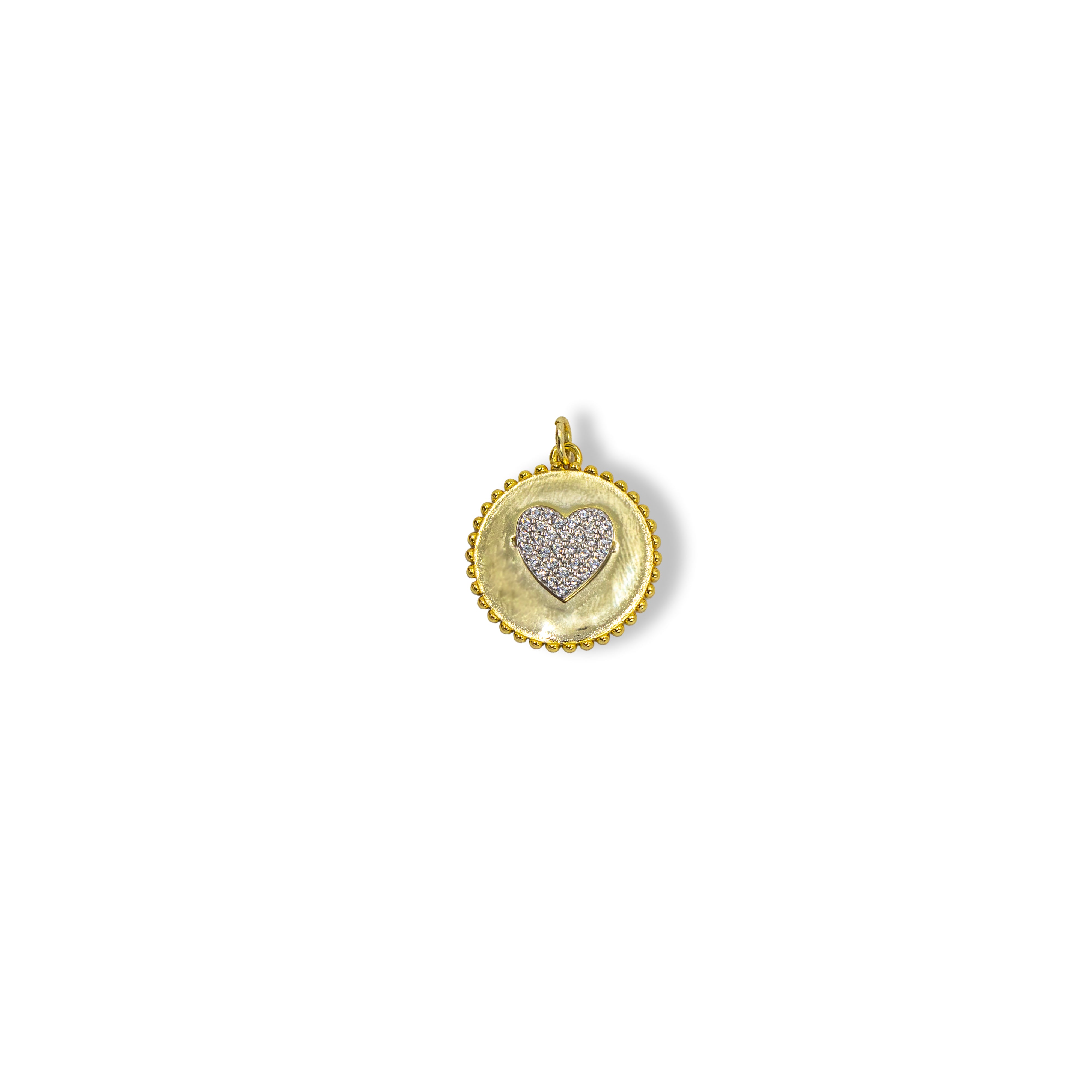 Pave Heart Gold Disc Charm