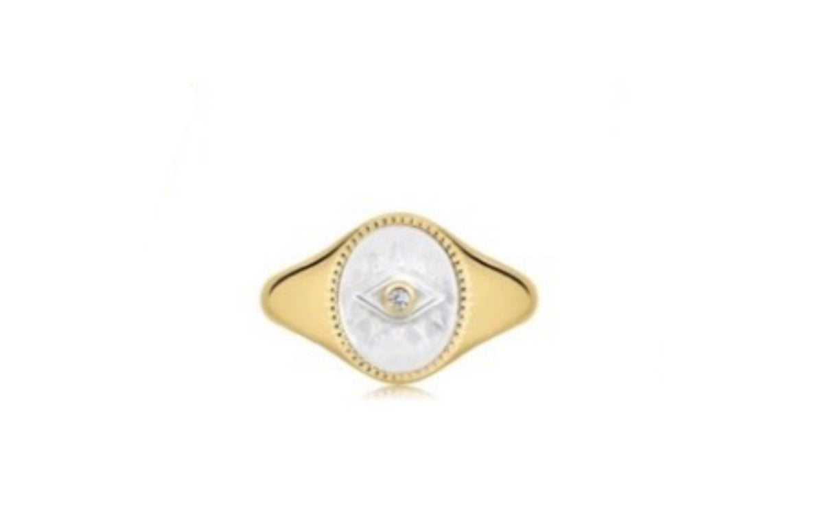 Mother of Pearl Evil Eye Signet Ring