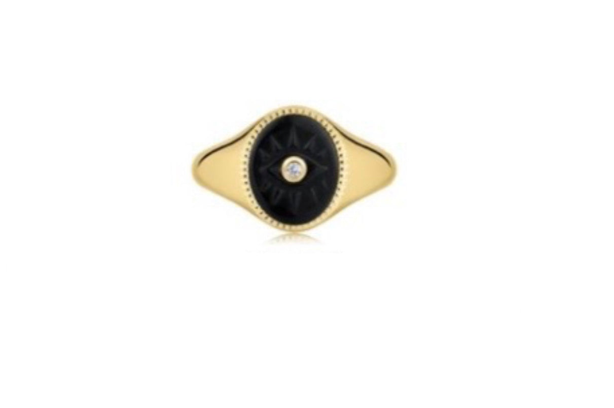 Black Turquoise Evil Eye Signet RIng