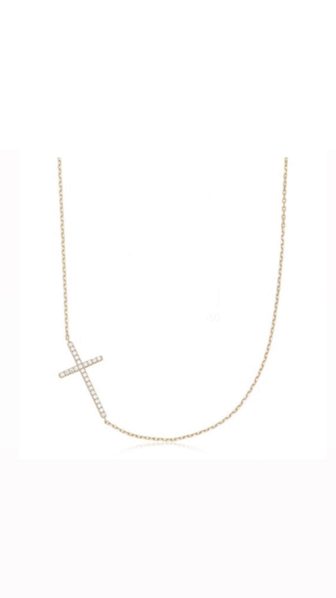 Yellow Gold Pavè Elongated Cross Necklace