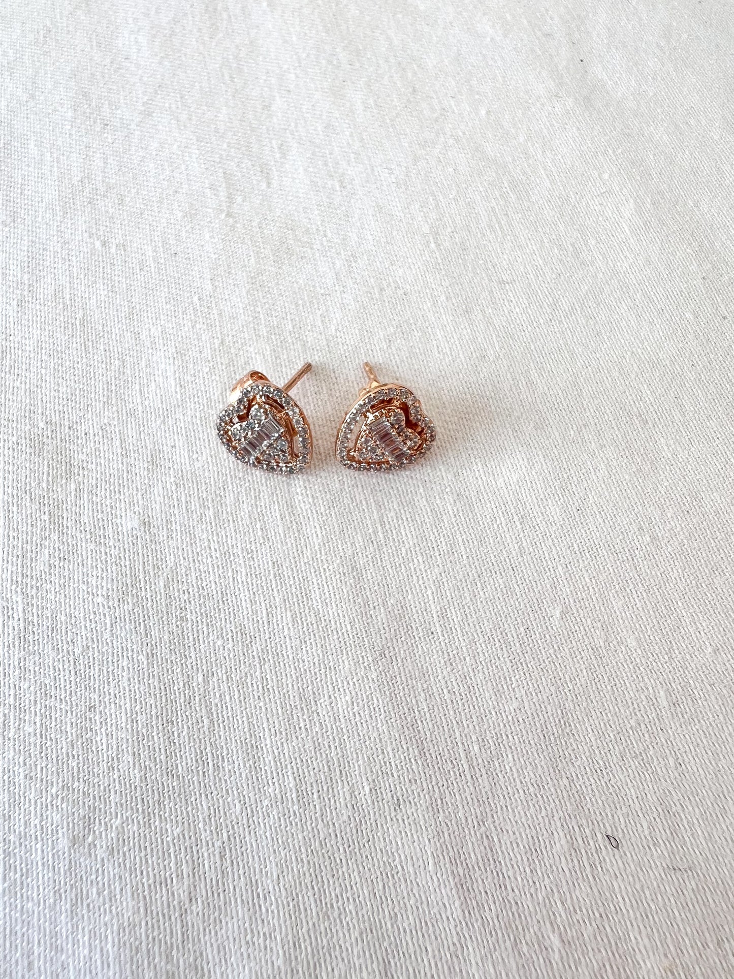 Baguette and Heart Studs