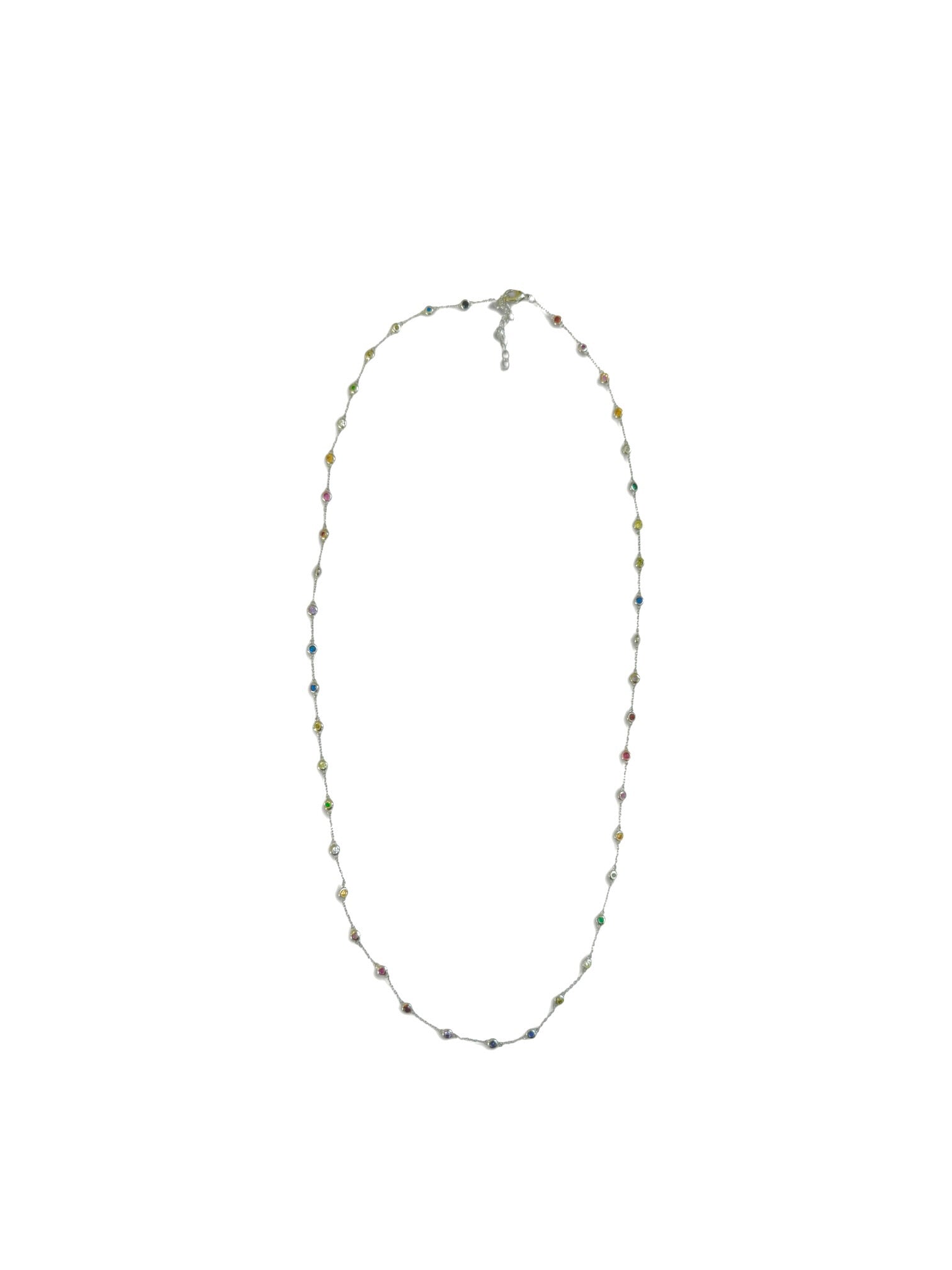 36" White Gold Rainbow Station Necklace