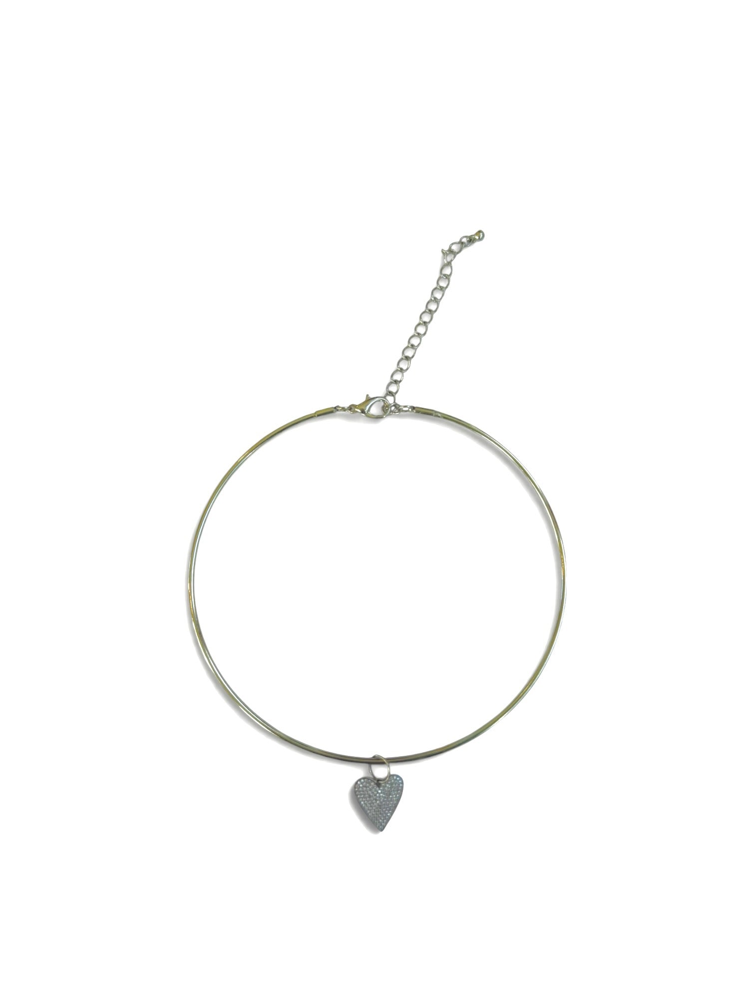 White Gold Choker with Pave Heart Charm