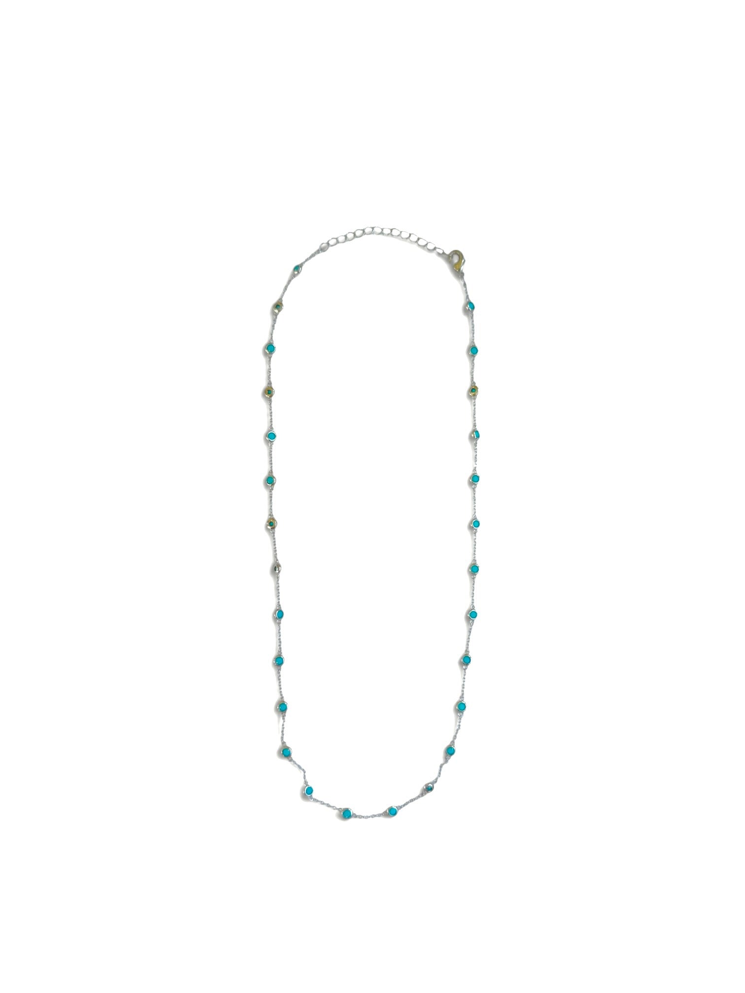 White Gold Turquoise Station Necklace — 16"–18" Adjustable