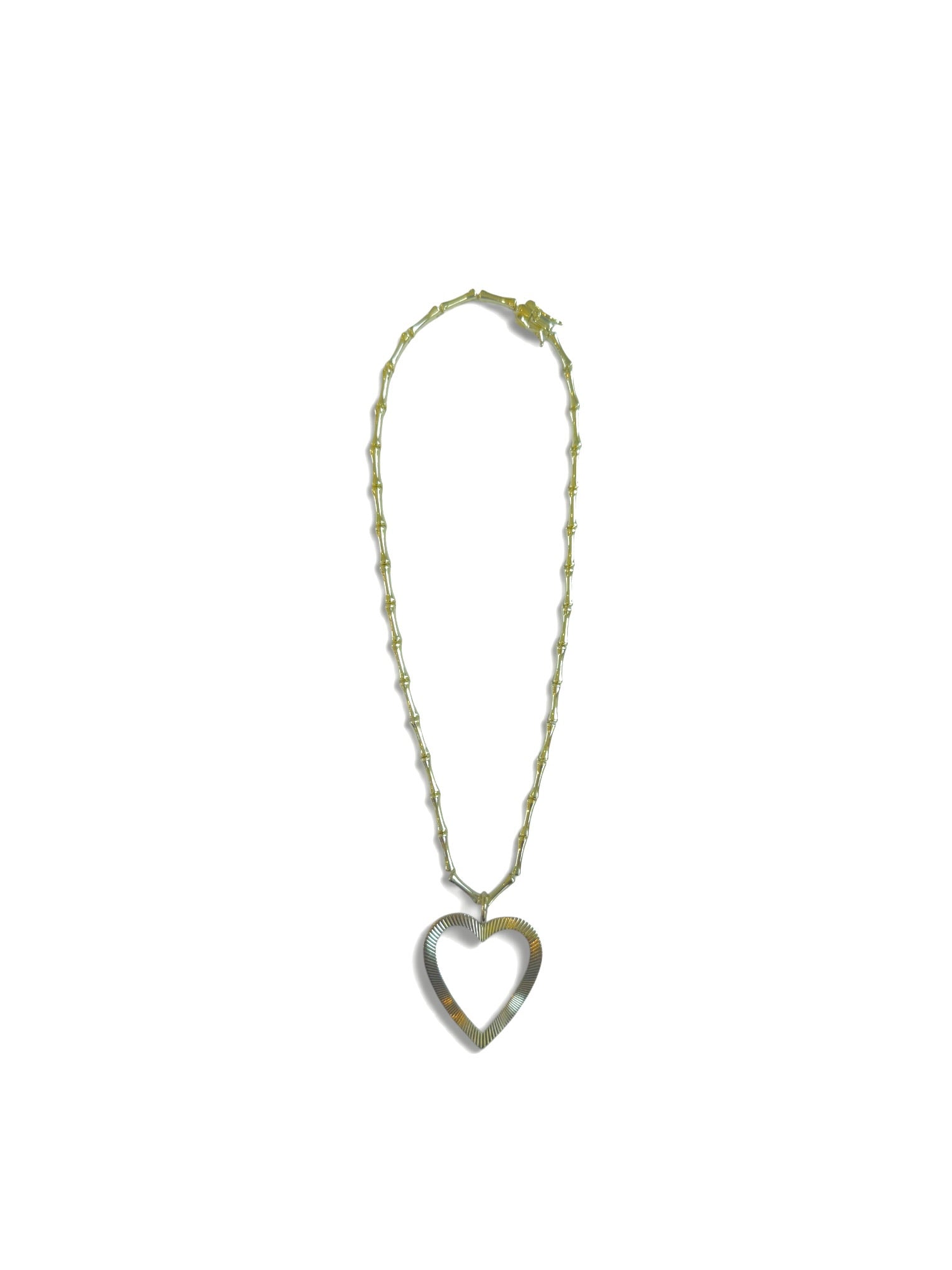 Yellow Gold Bamboo Chain with Ribbed Open Heart