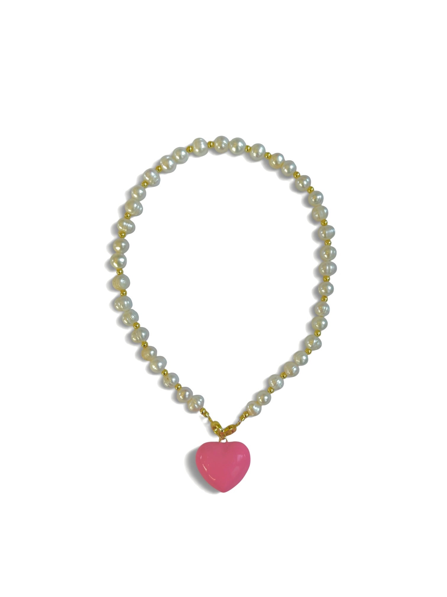 Freshwater Pearl with Bubblegum Pink Heart Charm
