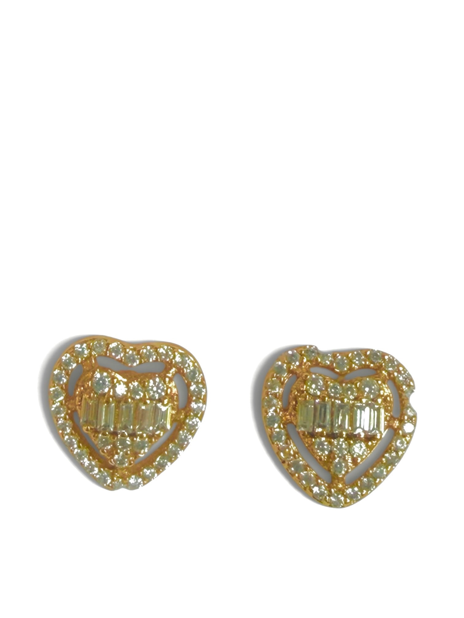 Rose Gold Baguette Pavé Heart Studs