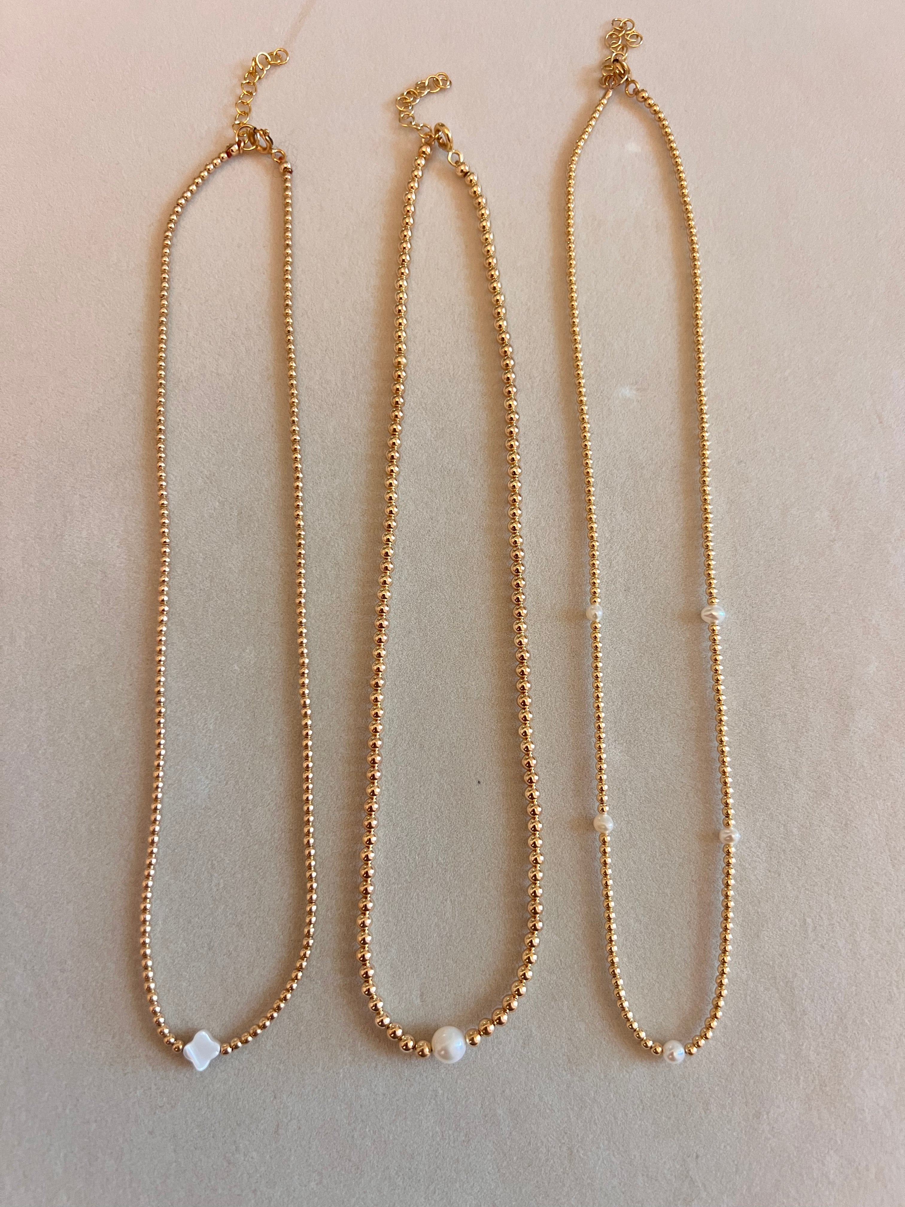 Yellow Gold and Pearl Beaded Necklaces