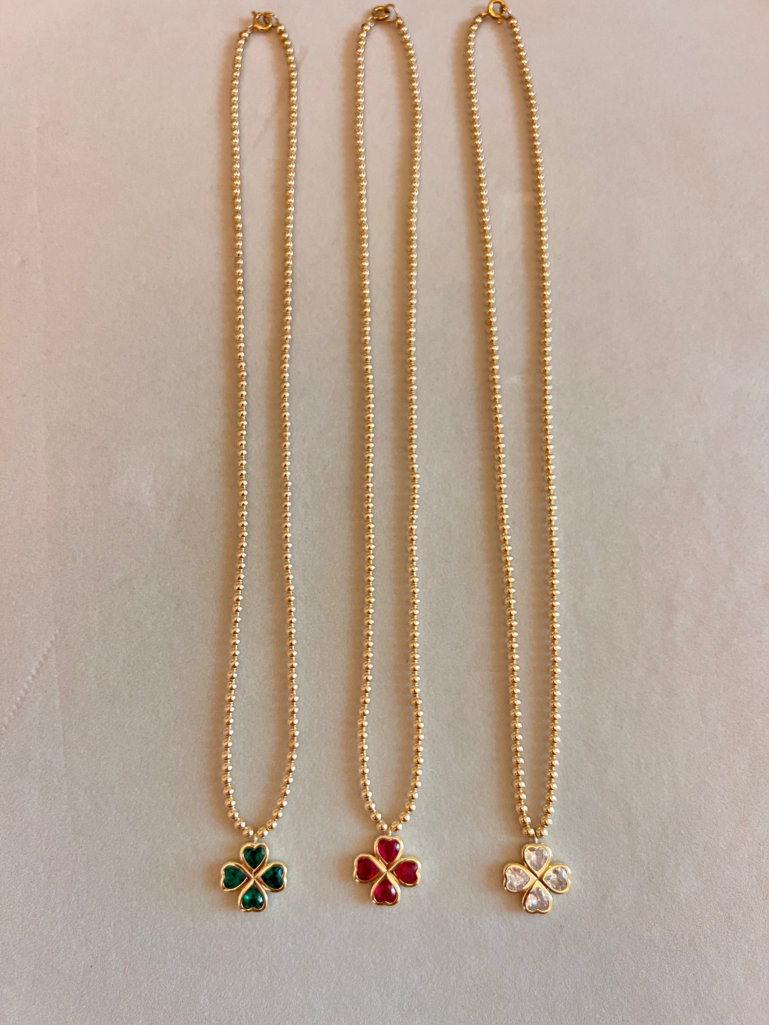 Yellow Gold Beaded Clover Necklaces