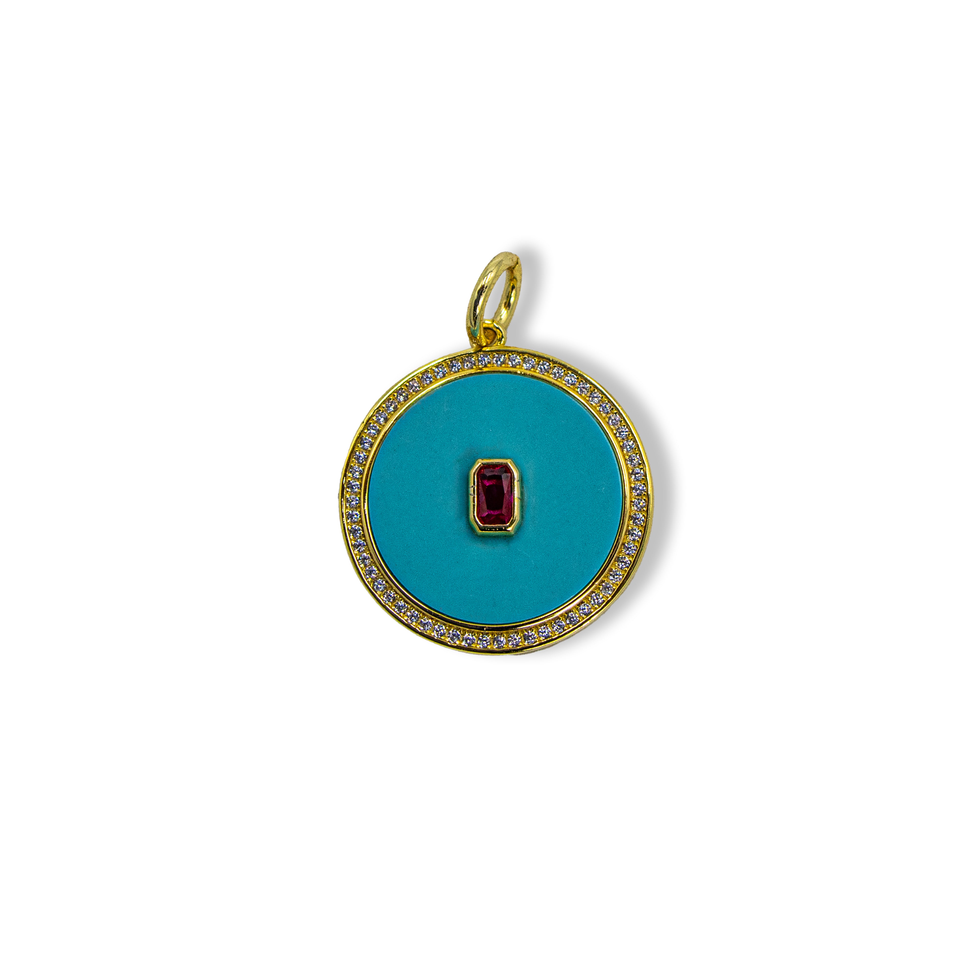 Turquoise Disc Charm with Ruby Center