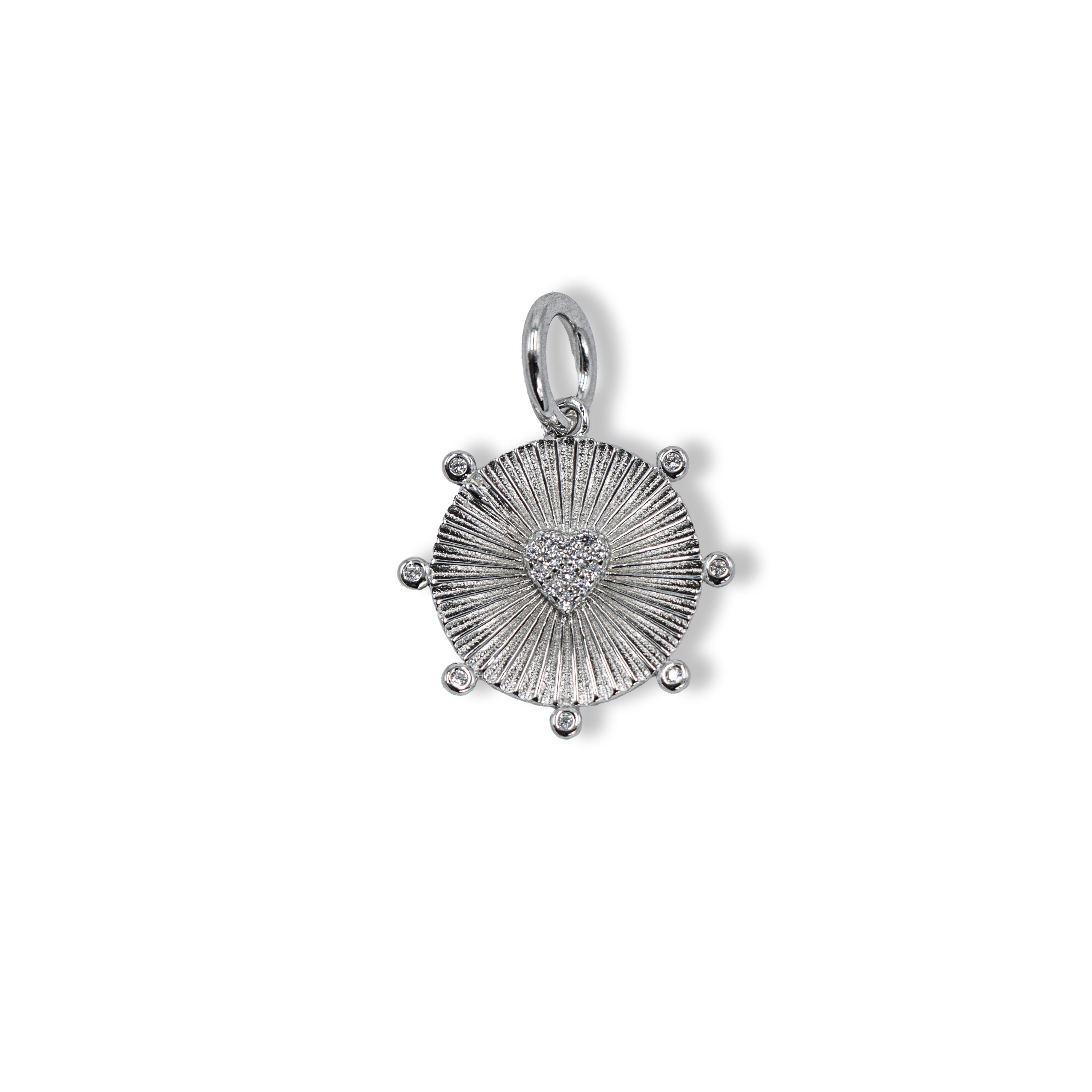 White Gold Heart Disc Charm