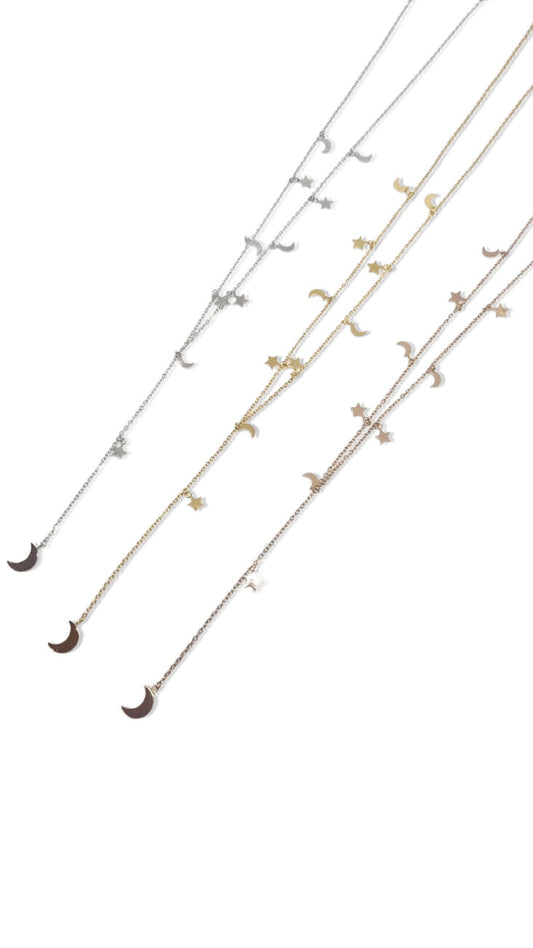 Star & Moon Lariat Necklace