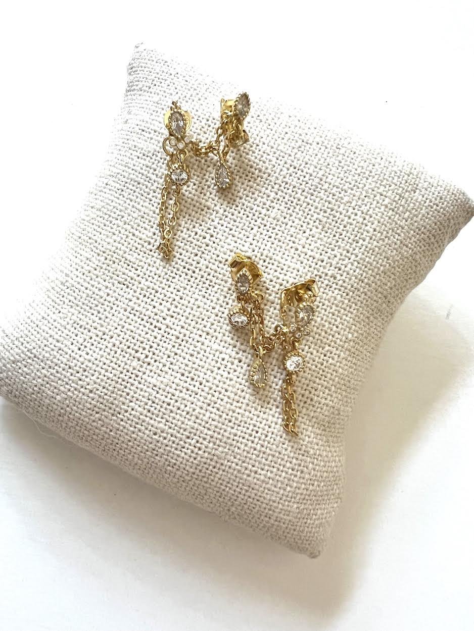 Bezel Duo Stud Dangle Earrings