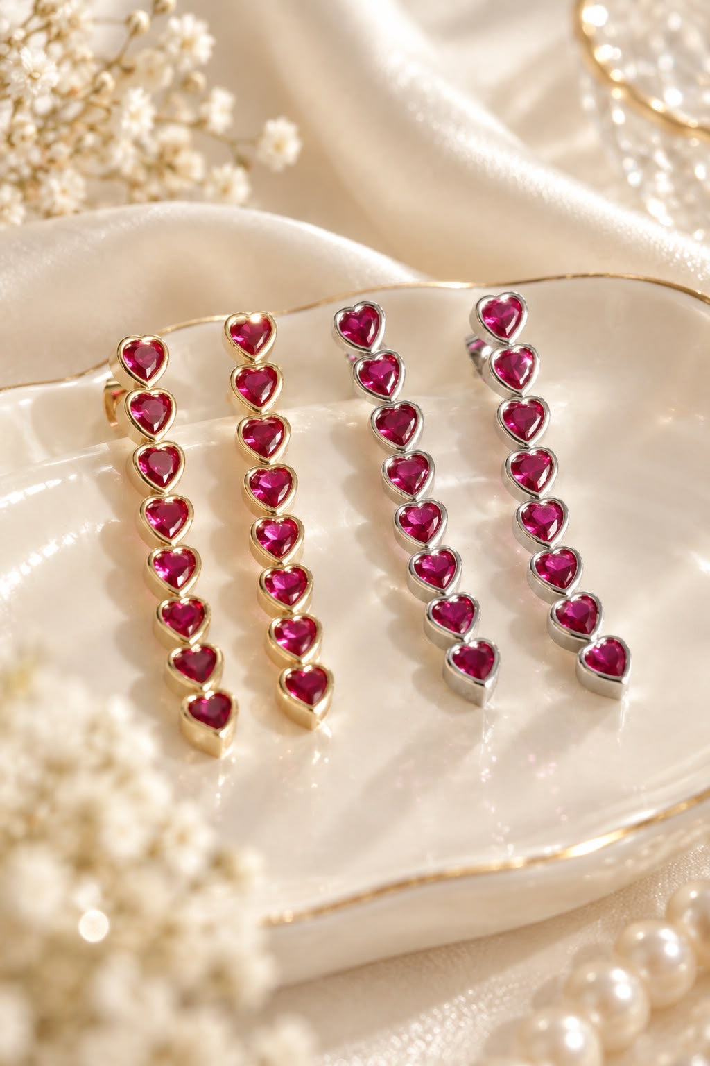 Ruby Heart Drop Earrings