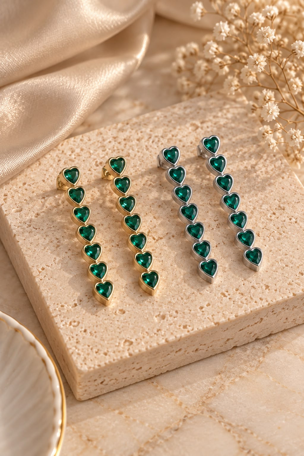 Emerald Heart Drop Earrings