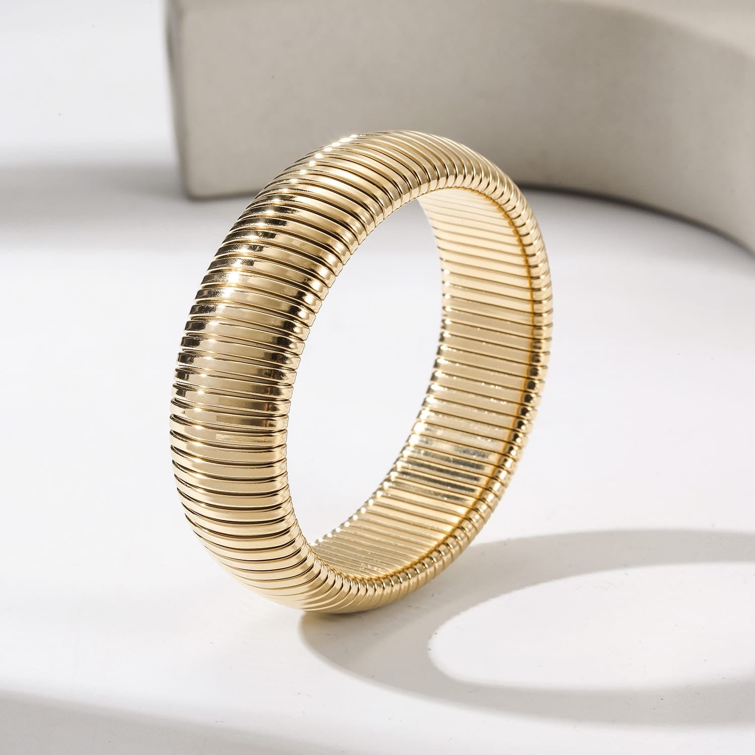 Yellow Gold Thick Ribbed Flex Bracelet