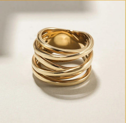 Yellow Gold Thick Multi Band Ring